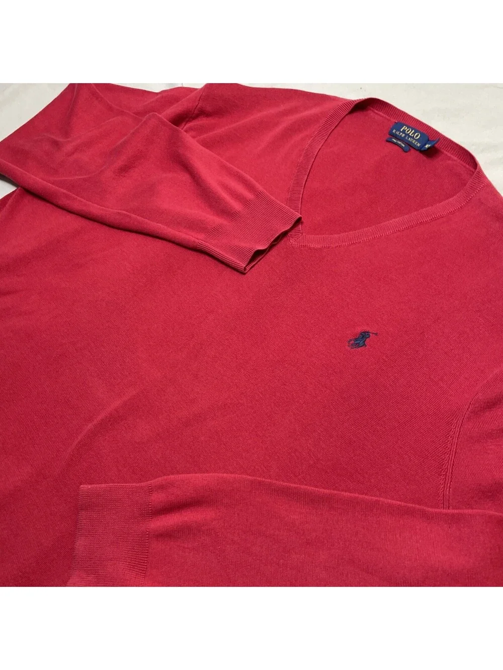 Polo Ralph Lauren Red Pima Cotton V-Neck Pullover Sweater Men's XXL Pony